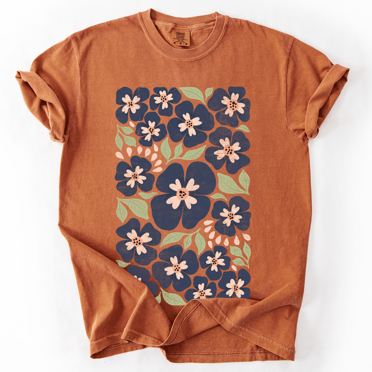 Blue Wildflower Allover Floral Vintage Boho Nature Allover Print Comfort Colors Tee