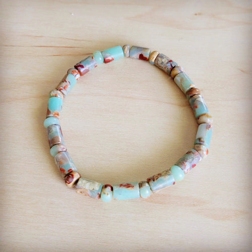 Aqua Terra Beaded Stretch Bracelet Barrel Bead 811x