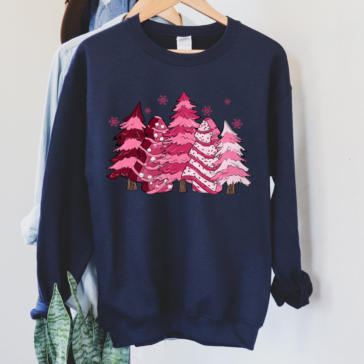 Pink Christmas Snack Trees Little Debbie Holiday Treats Classic Graphic Sweatshirt in 12 Colors S-2XL