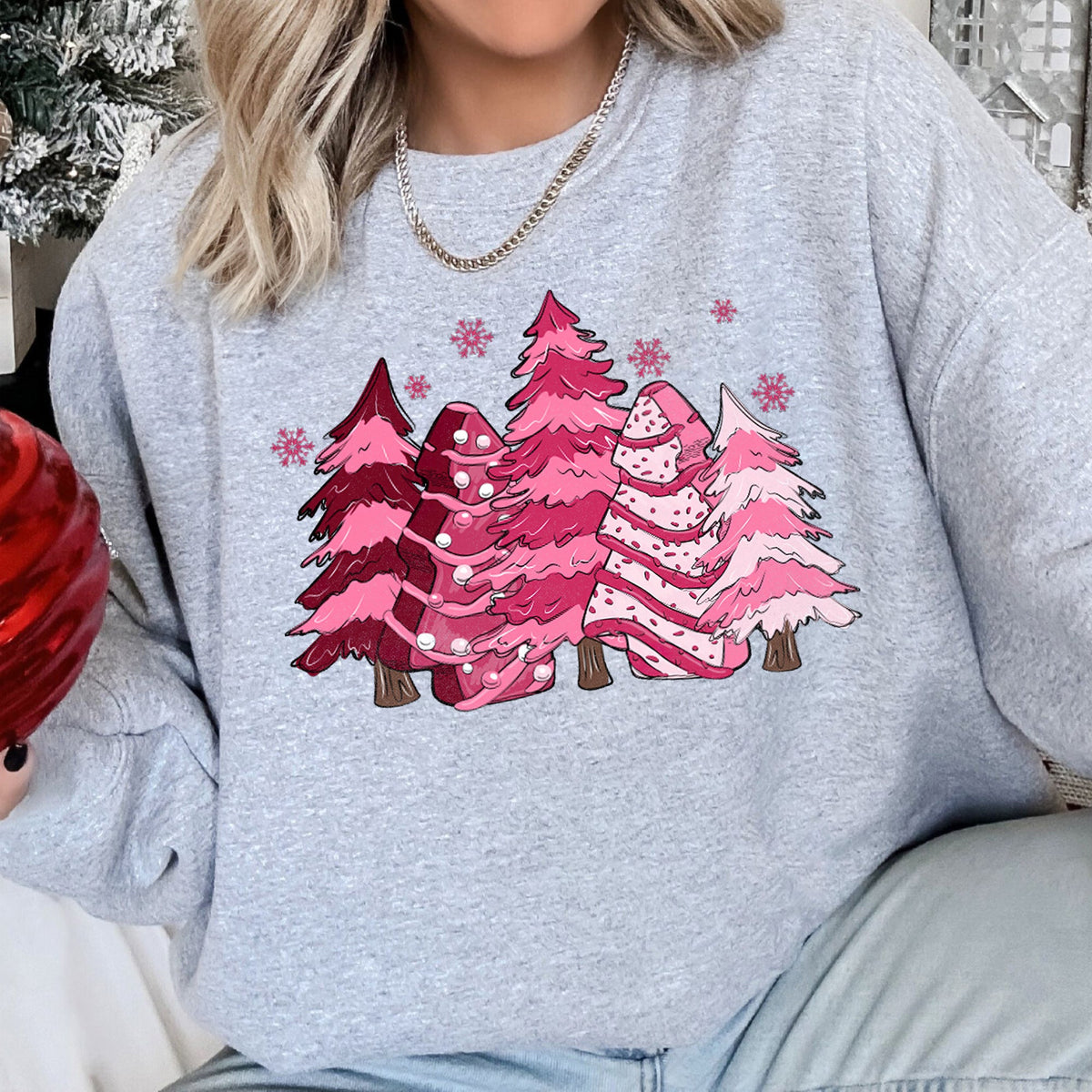 Pink Christmas Snack Trees Little Debbie Holiday Treats Classic Graphic Sweatshirt in 12 Colors S-2XL