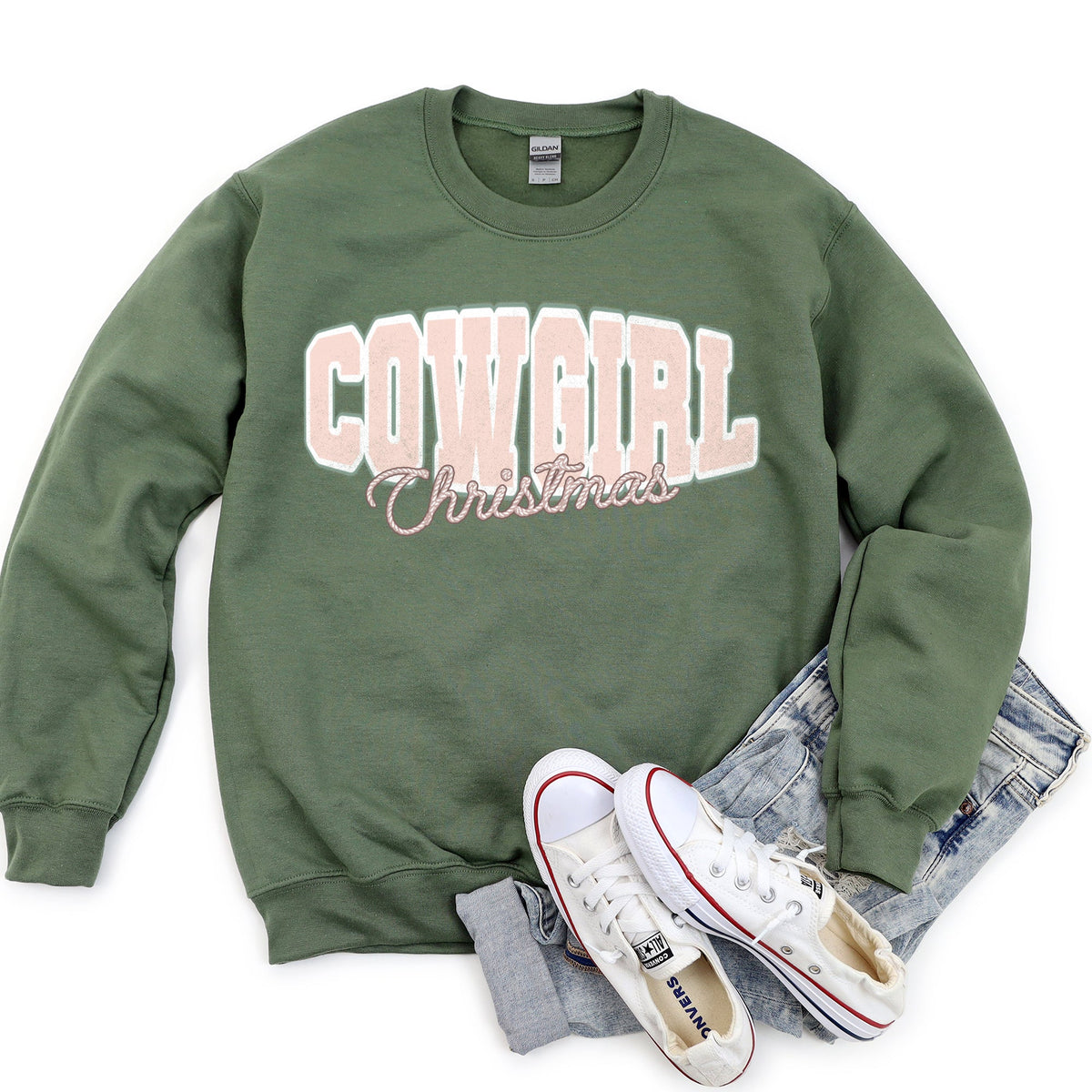 COWGIRL CHRISTMAS Cozy Western Holiday Print Twisted Rope Sweatshirt in 9 Colors S-2XL