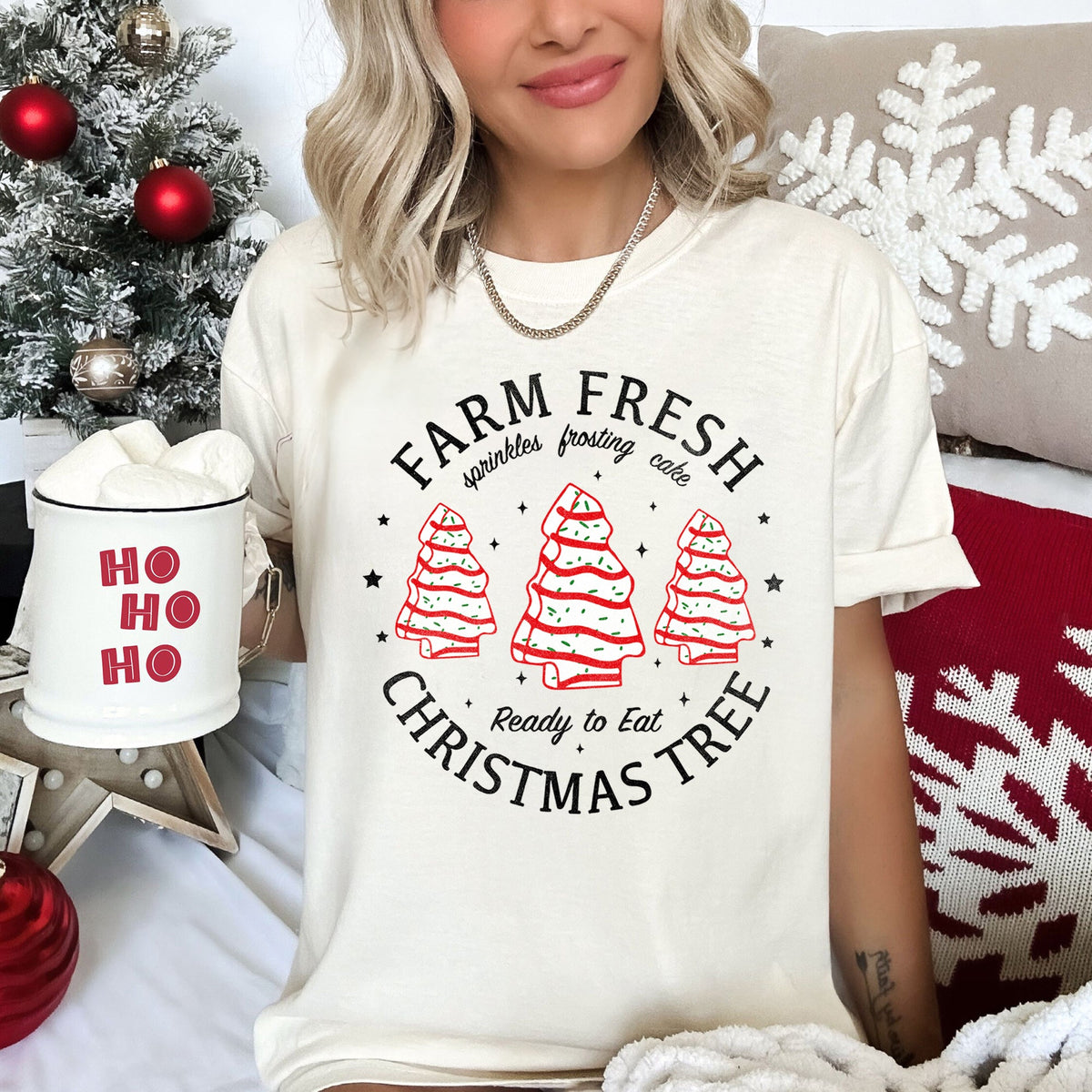 Farm Fresh Christmas Tree Cakes Little Debbie Retro Sweets Comfort Colors Tee in 10 Colors S-2XL