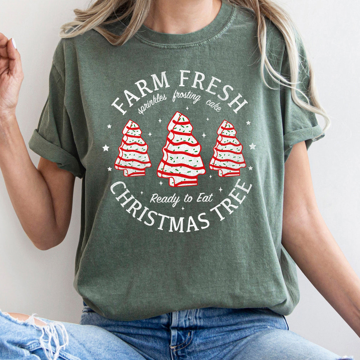Farm Fresh Christmas Tree Cakes Little Debbie Retro Sweets Comfort Colors Tee in 10 Colors S-2XL