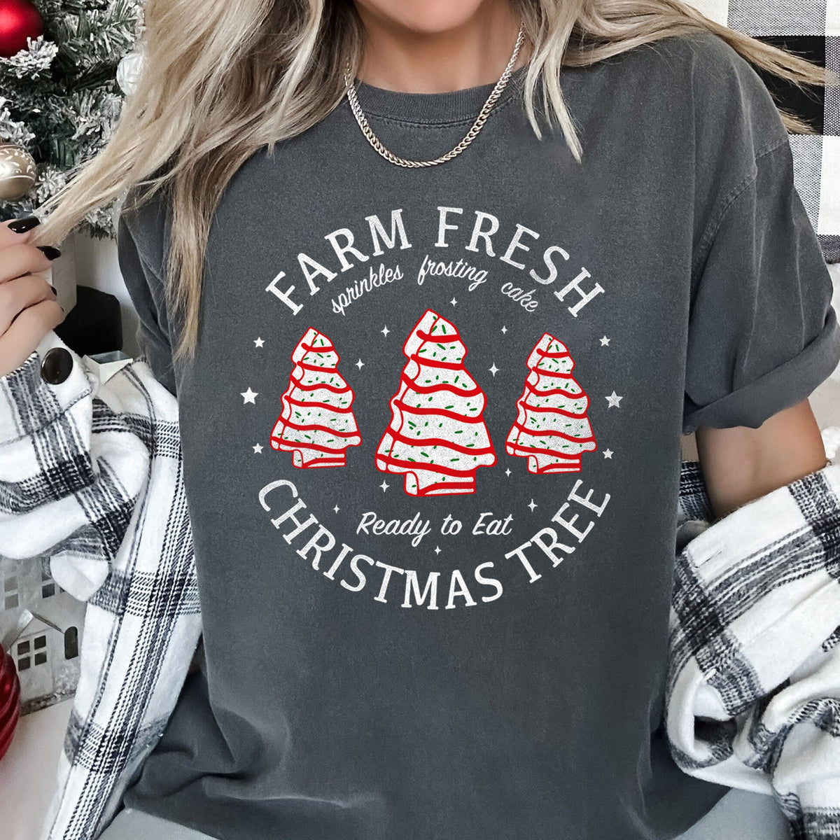 Farm Fresh Christmas Tree Cakes Little Debbie Retro Sweets Comfort Colors Tee in 10 Colors S-2XL