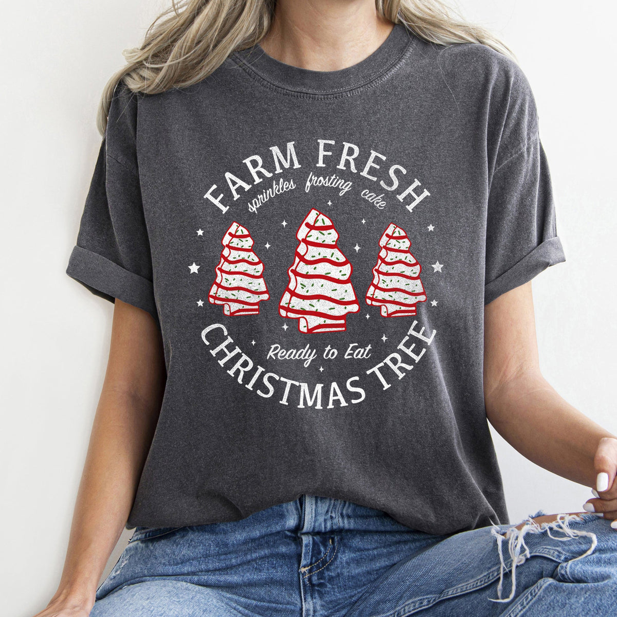 Farm Fresh Christmas Tree Cakes Little Debbie Retro Sweets Comfort Colors Tee in 10 Colors S-2XL
