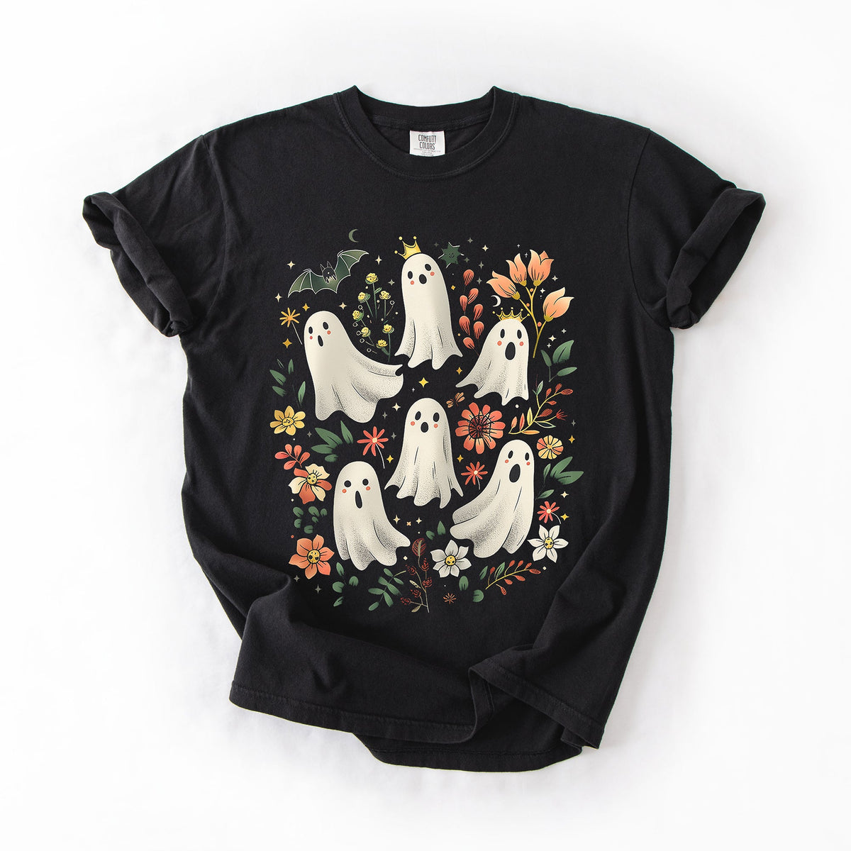 Floral Ghosts Beautiful Halloween Coquette Girly Autumn Vintage Cozy Comfort Colors Tee