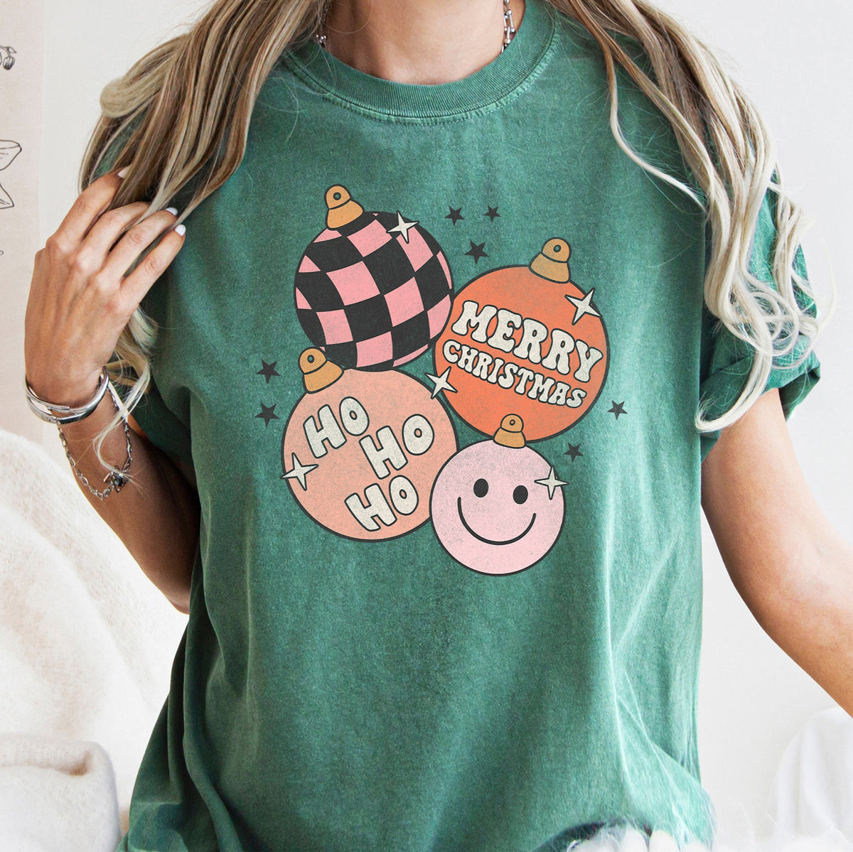 Ho Ho Ho Merry Christmas Retro Hippie Holiday Comfort Colors Tee in 11 Colors S-2XL
