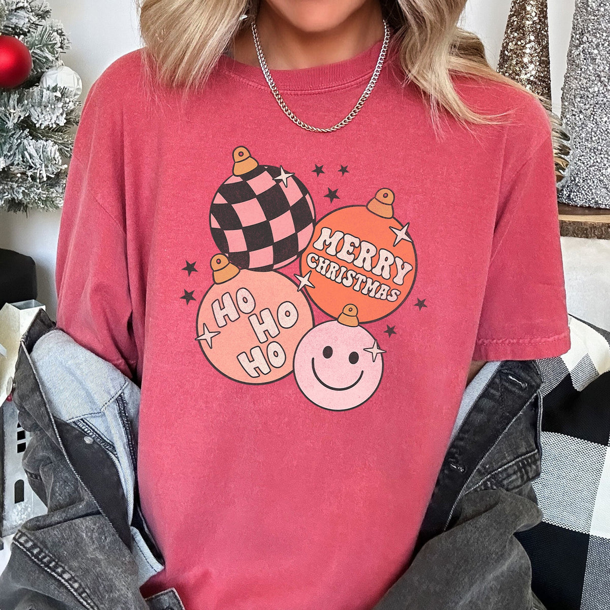 Ho Ho Ho Merry Christmas Retro Hippie Holiday Comfort Colors Tee in 11 Colors S-2XL