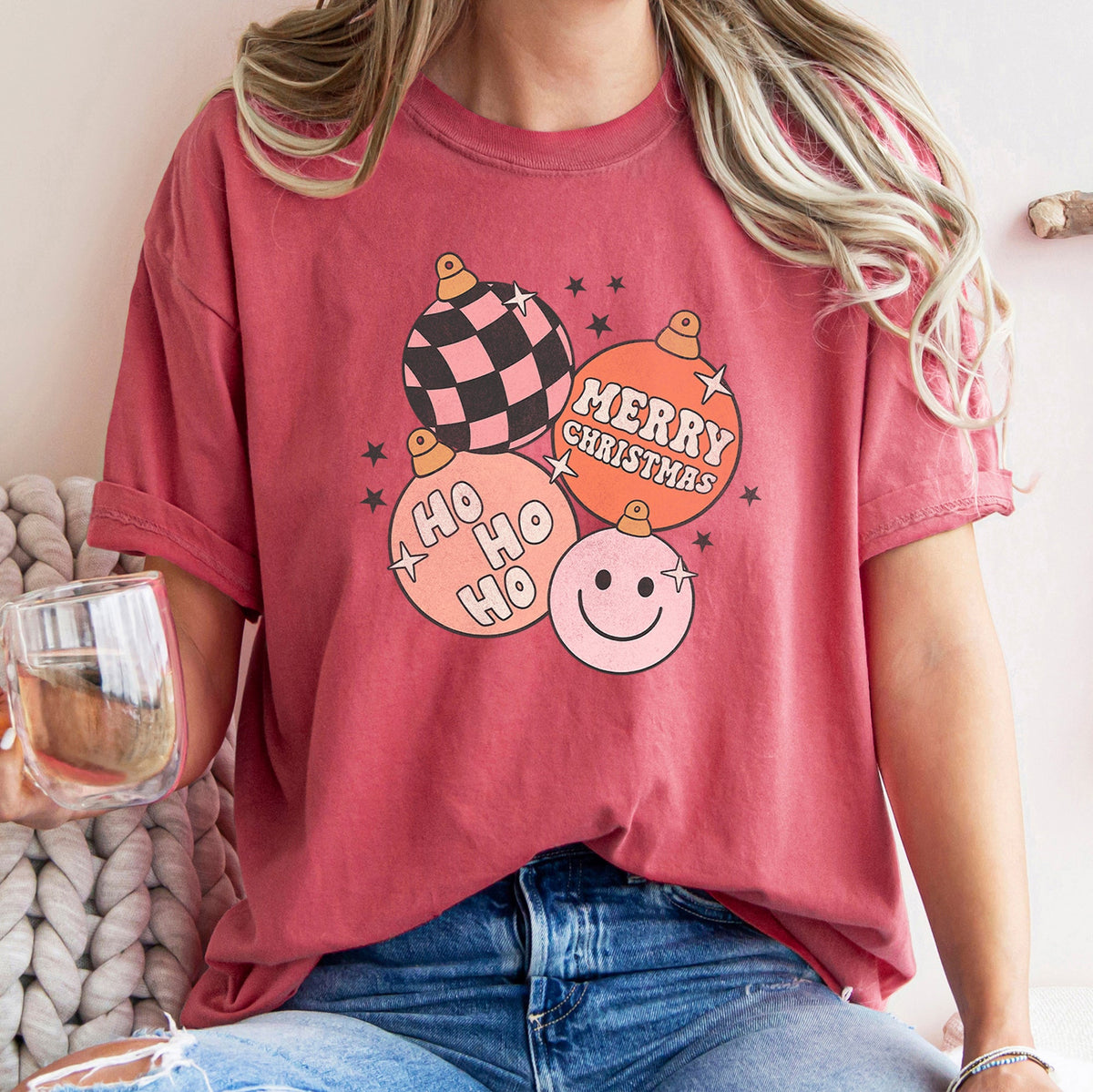 Ho Ho Ho Merry Christmas Retro Hippie Holiday Comfort Colors Tee in 11 Colors S-2XL