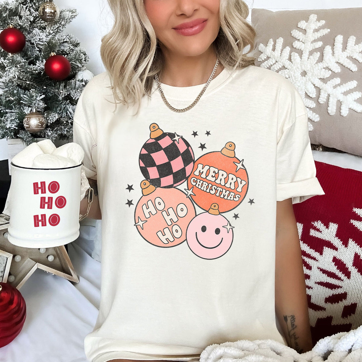 Ho Ho Ho Merry Christmas Retro Hippie Holiday Comfort Colors Tee in 11 Colors S-2XL