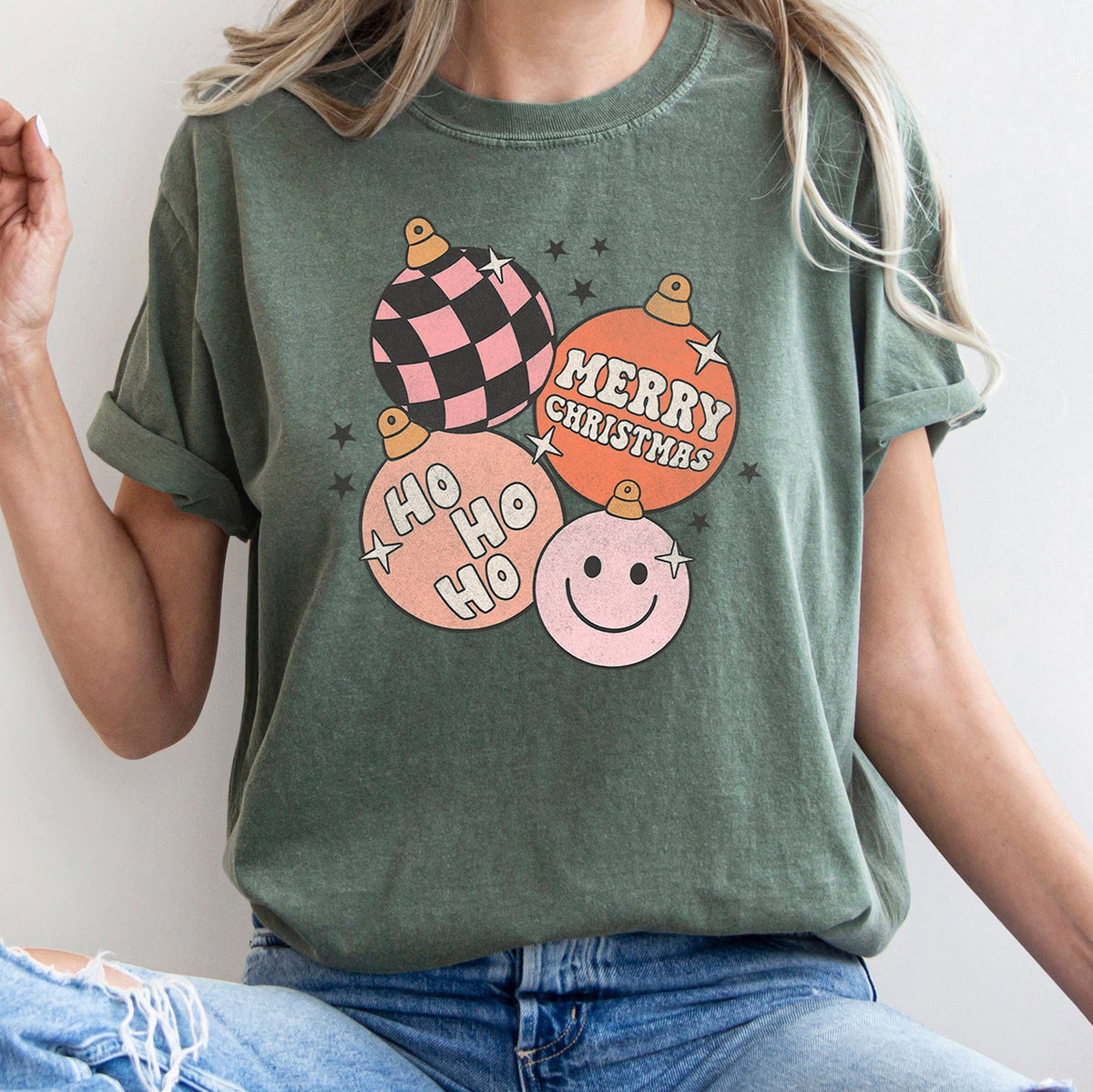Ho Ho Ho Merry Christmas Retro Hippie Holiday Comfort Colors Tee in 11 Colors S-2XL