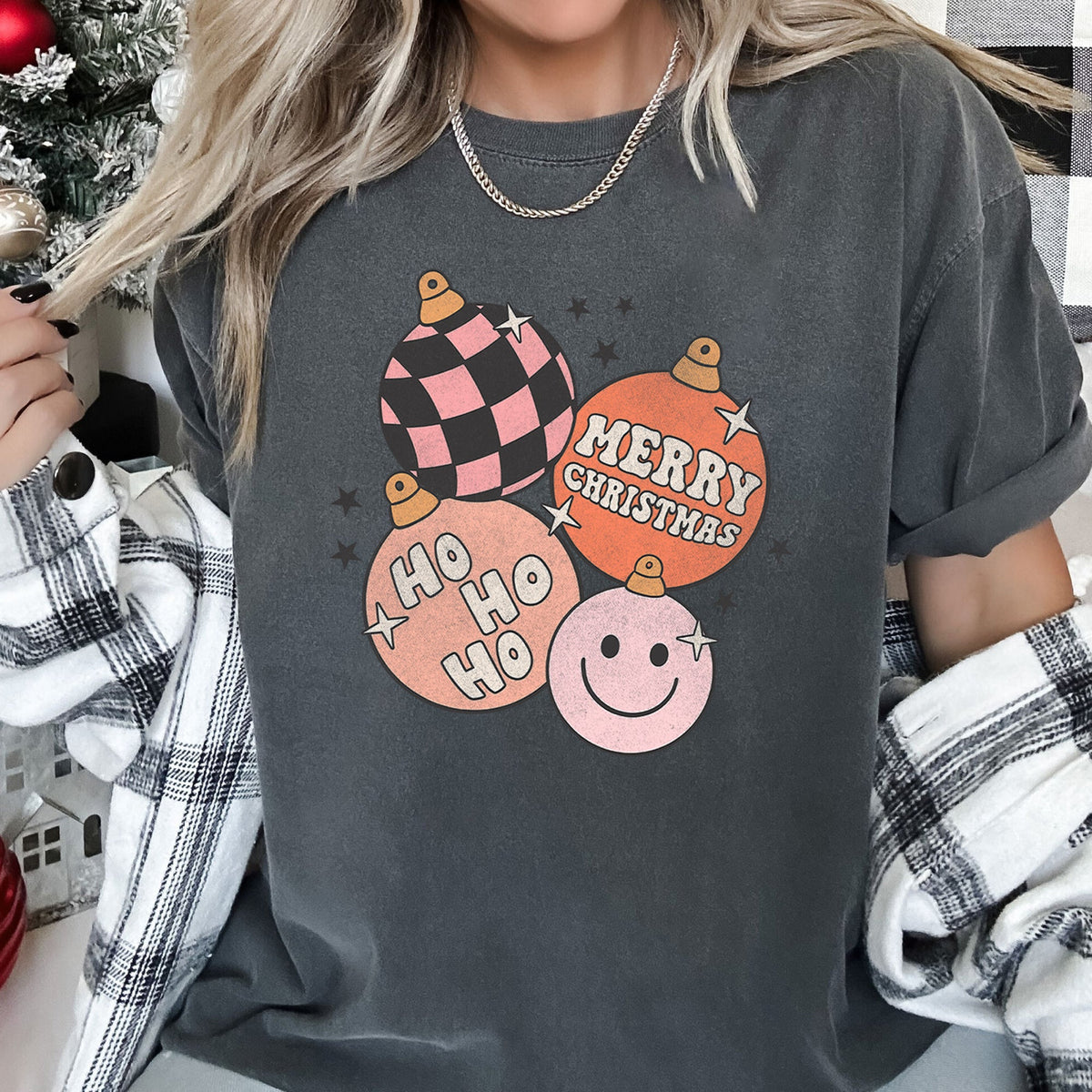 Ho Ho Ho Merry Christmas Retro Hippie Holiday Comfort Colors Tee in 11 Colors S-2XL