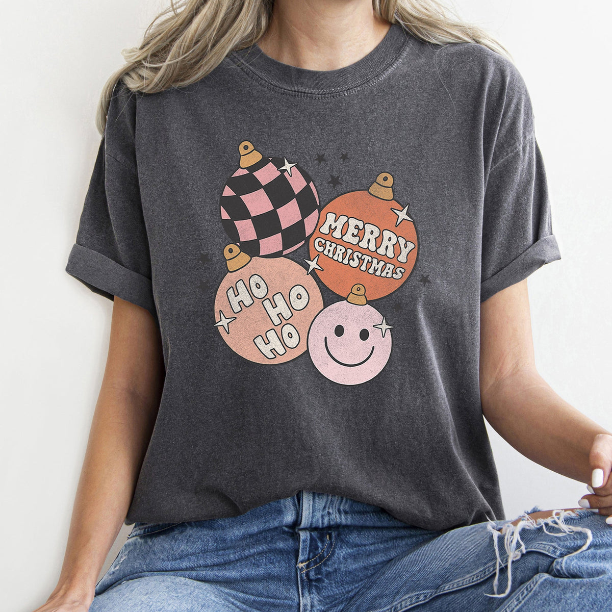 Ho Ho Ho Merry Christmas Retro Hippie Holiday Comfort Colors Tee in 11 Colors S-2XL