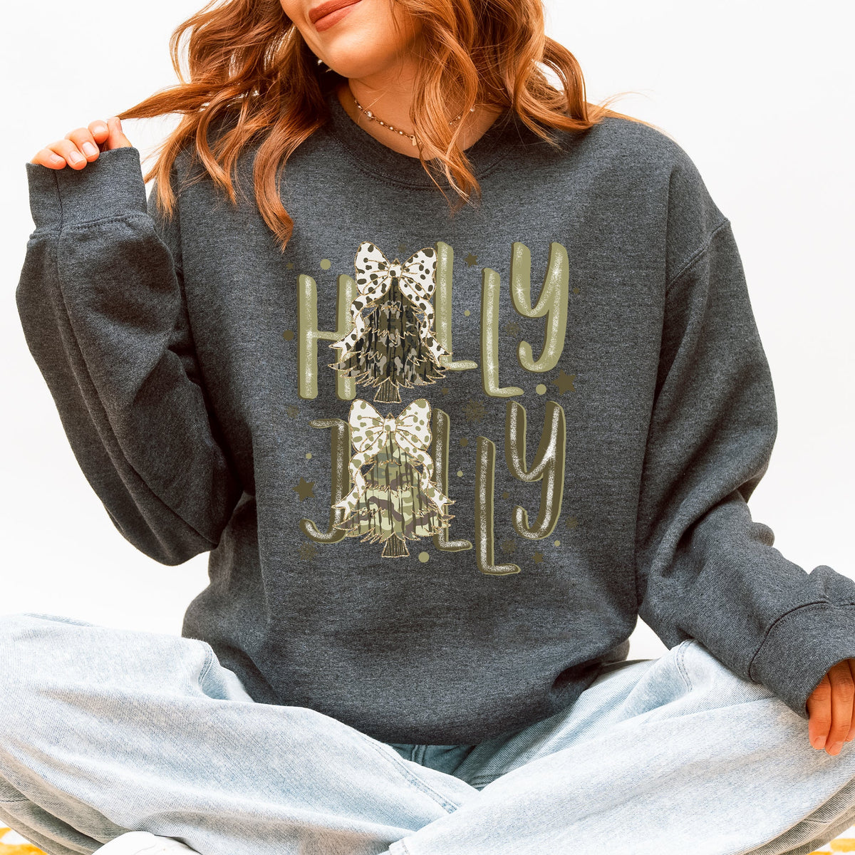Holly Jolly CAMO Christmas Tree Sweatshirt in 10 Colors S-2XL