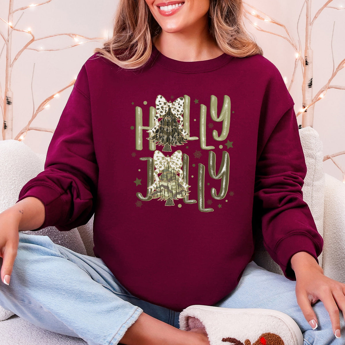 Holly Jolly CAMO Christmas Tree Sweatshirt in 10 Colors S-2XL