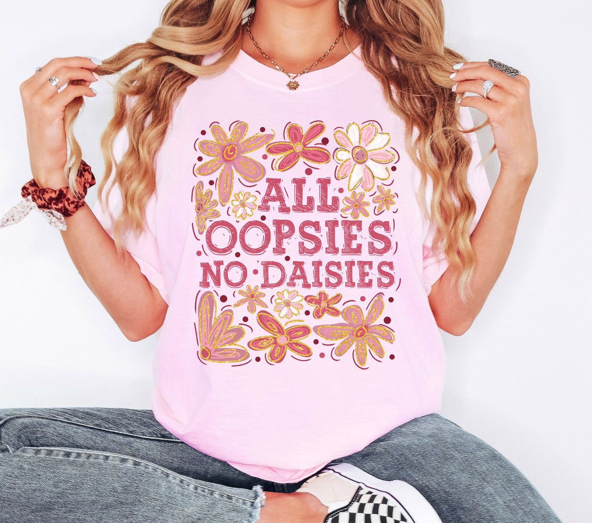 All Oopsies No Daisies Vintage Floral Boho Festival Ready Everyday Comfort Colors Tee