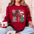 Merry and Bright Pattern Block Christmas Tree Santa Hat Vintage Retro Holiday Cheer Sweatshirt in 10 Colors S-2XL