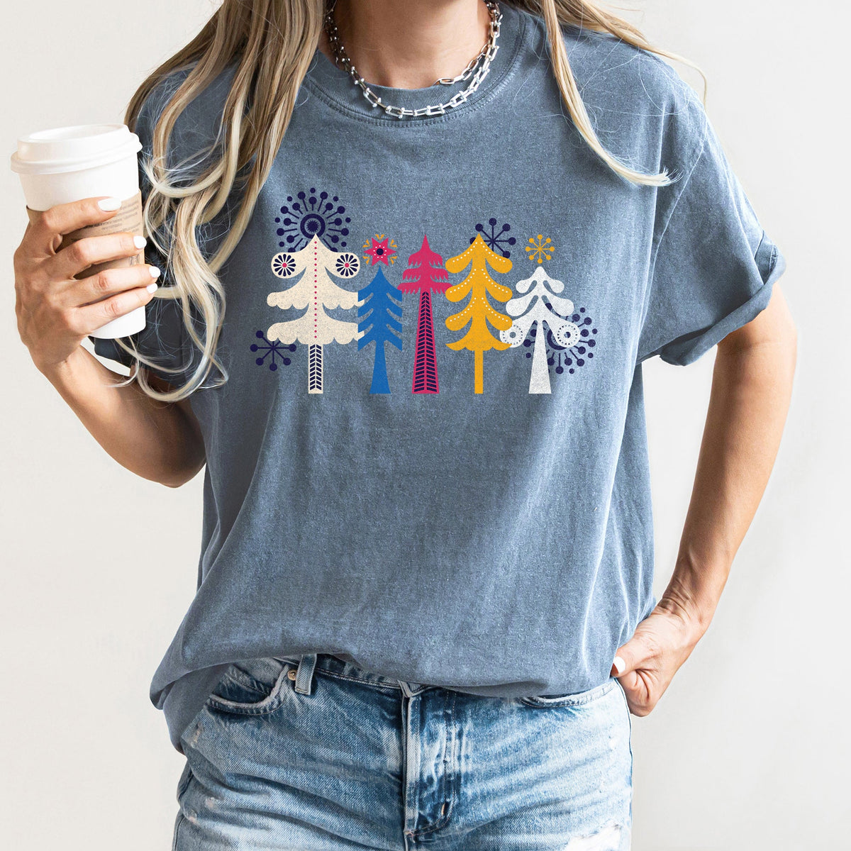 Noel Folk Art Christmas Snowflakes Nordic Winter Decor Inspired Vintage Style Warmth Comfort Colors Tee