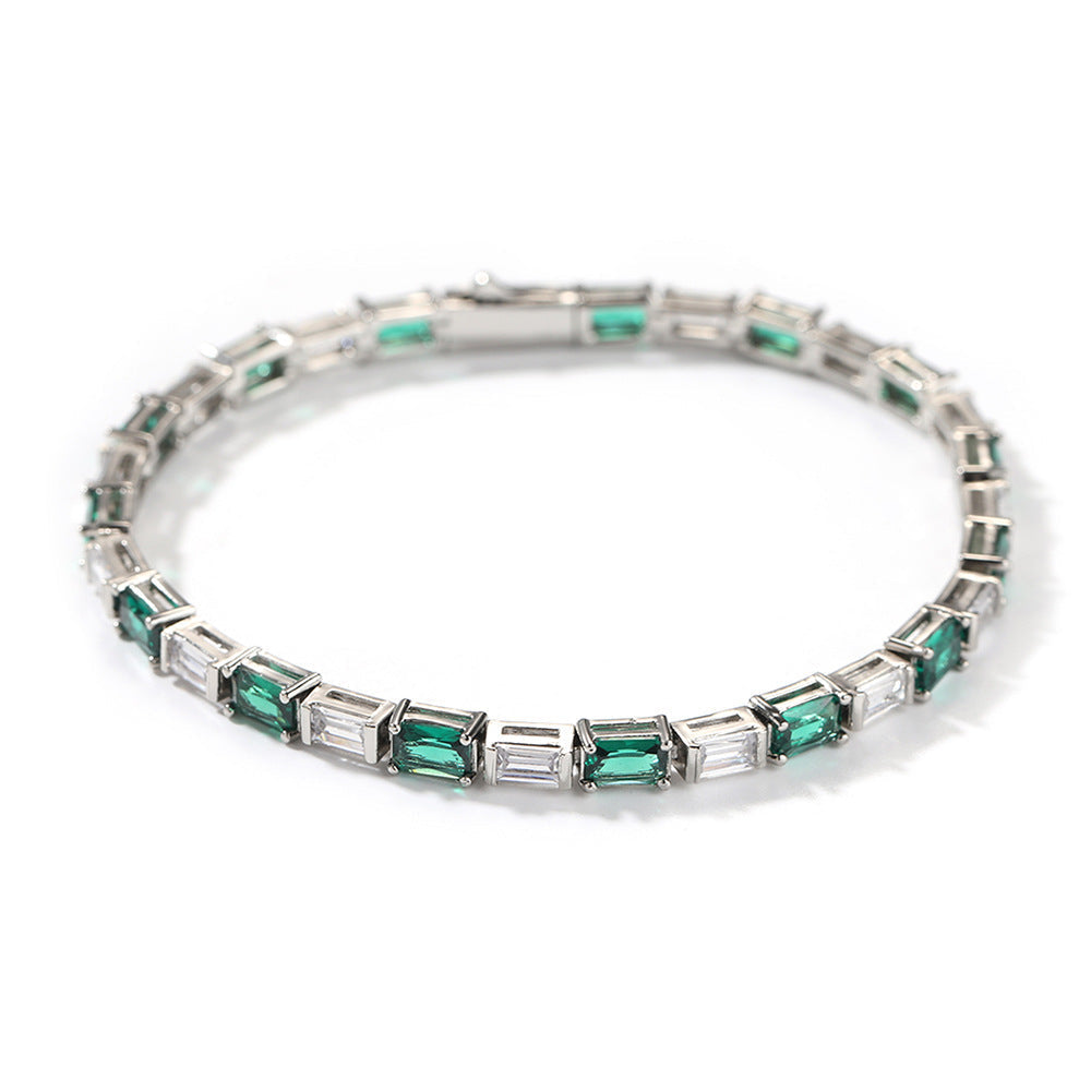 Hip-hop zircon-encrusted emerald color-matching tennis chain