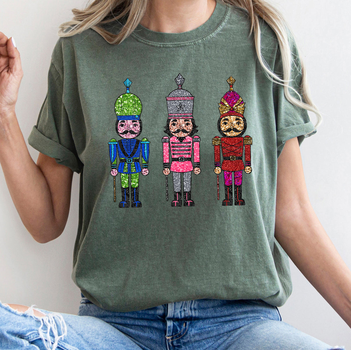 Sparkly Nutcrackers Glitter Effect Christmas Holiday Comfort Colors Tee in 13 Colors S-2XL