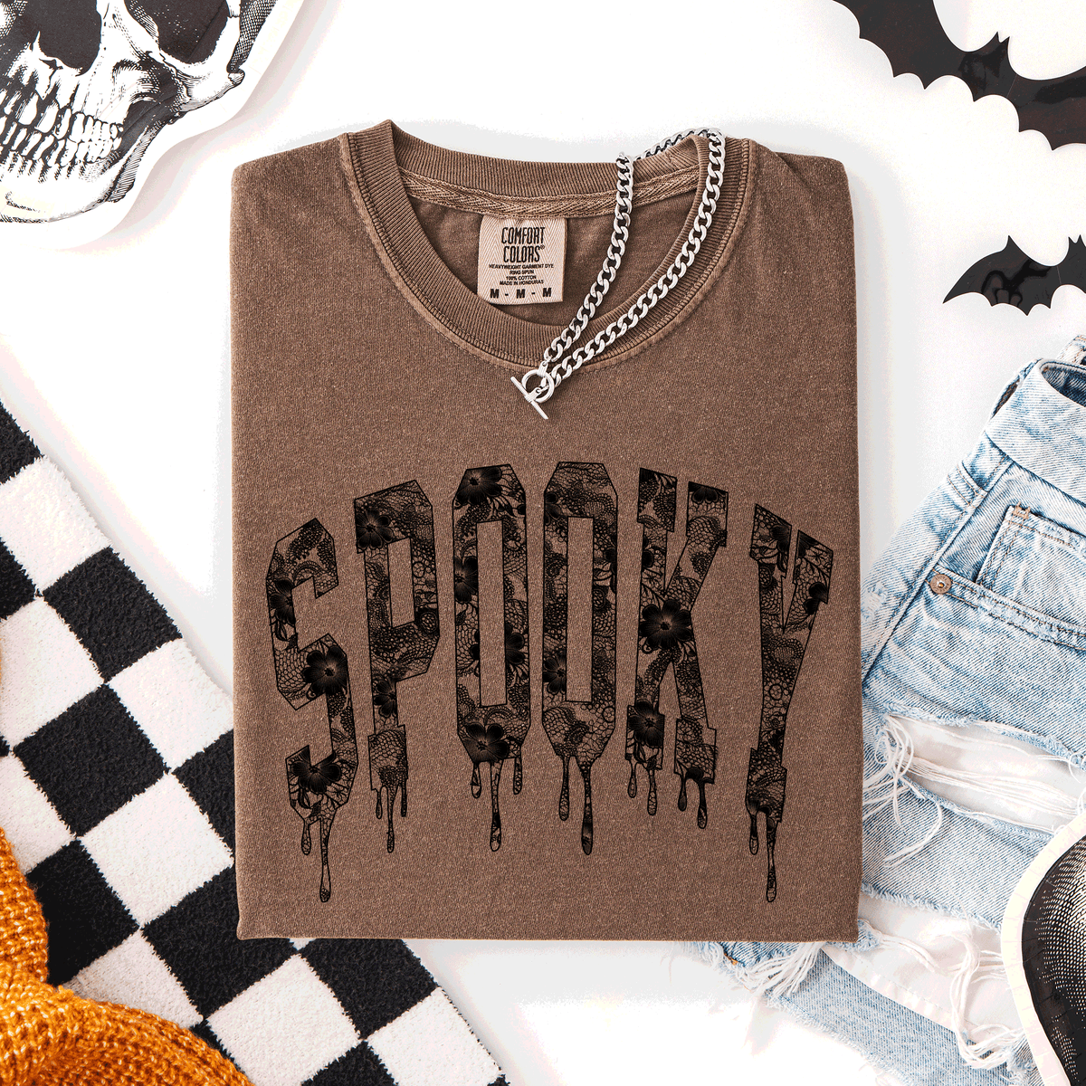 Spooky Faux Lace Halloween Coquette Vintage Rose Edition Exclusive Comfort Colors Tee