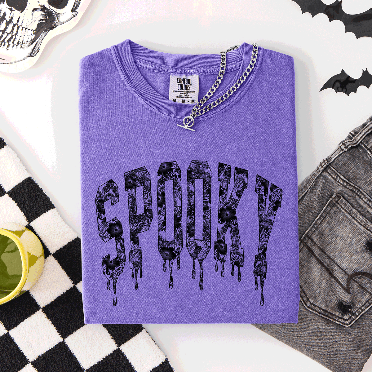 Spooky Faux Lace Halloween Coquette Vintage Rose Edition Exclusive Comfort Colors Tee
