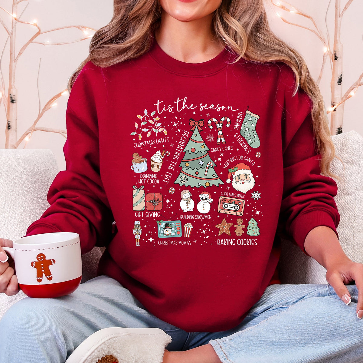 'Tis The Season' Christmas Santa Snowman Holiday Sweatshirt in 11 Colors S-2XL