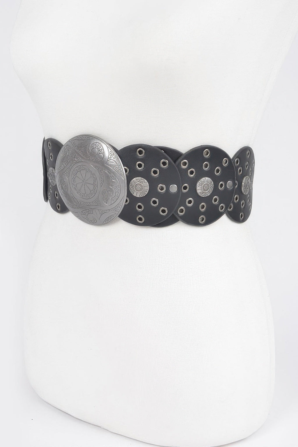 Faux Leather Multi Eyelet Round Western Belt