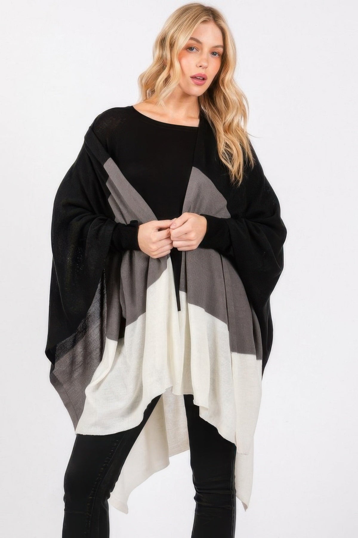Boho Western Three Tone Ombre Wrap Ruana | One Size | 4 Colors