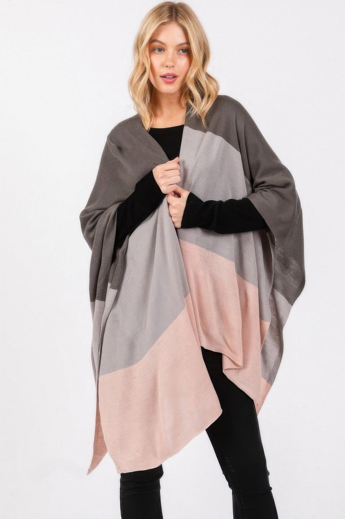 Boho Western Three Tone Ombre Wrap Ruana | One Size | 4 Colors
