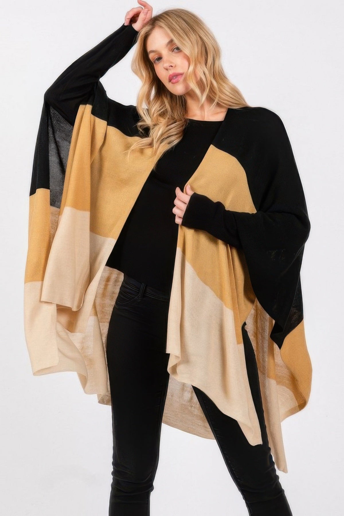 Boho Western Three Tone Ombre Wrap Ruana | One Size | 4 Colors