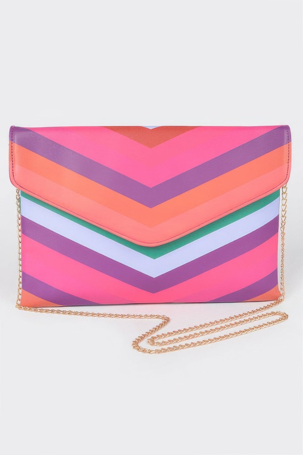 Boho Retro Pink Multicolor  Blue Stripe Envelope Clutch Crossbody Bag Purse