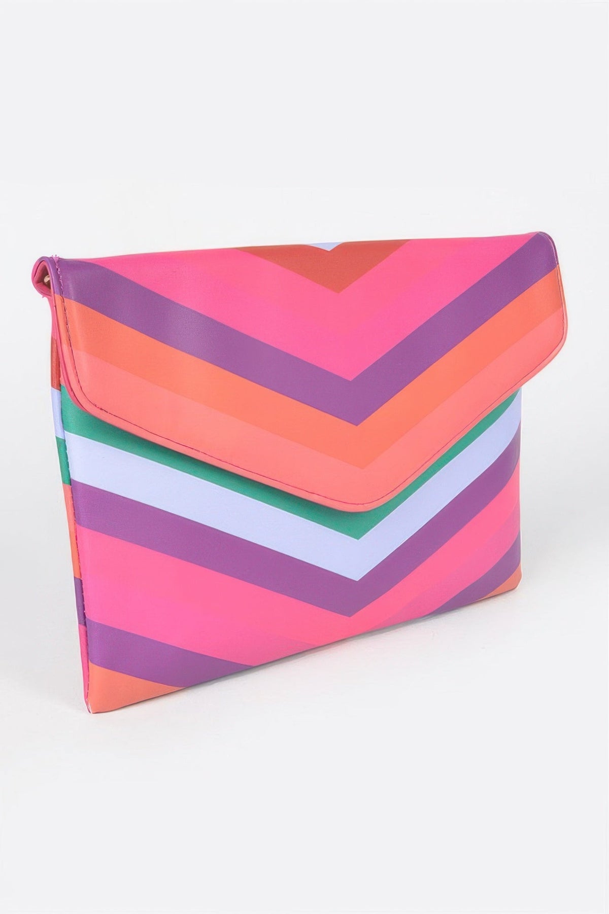 Boho Retro Pink Multicolor  Blue Stripe Envelope Clutch Crossbody Bag Purse