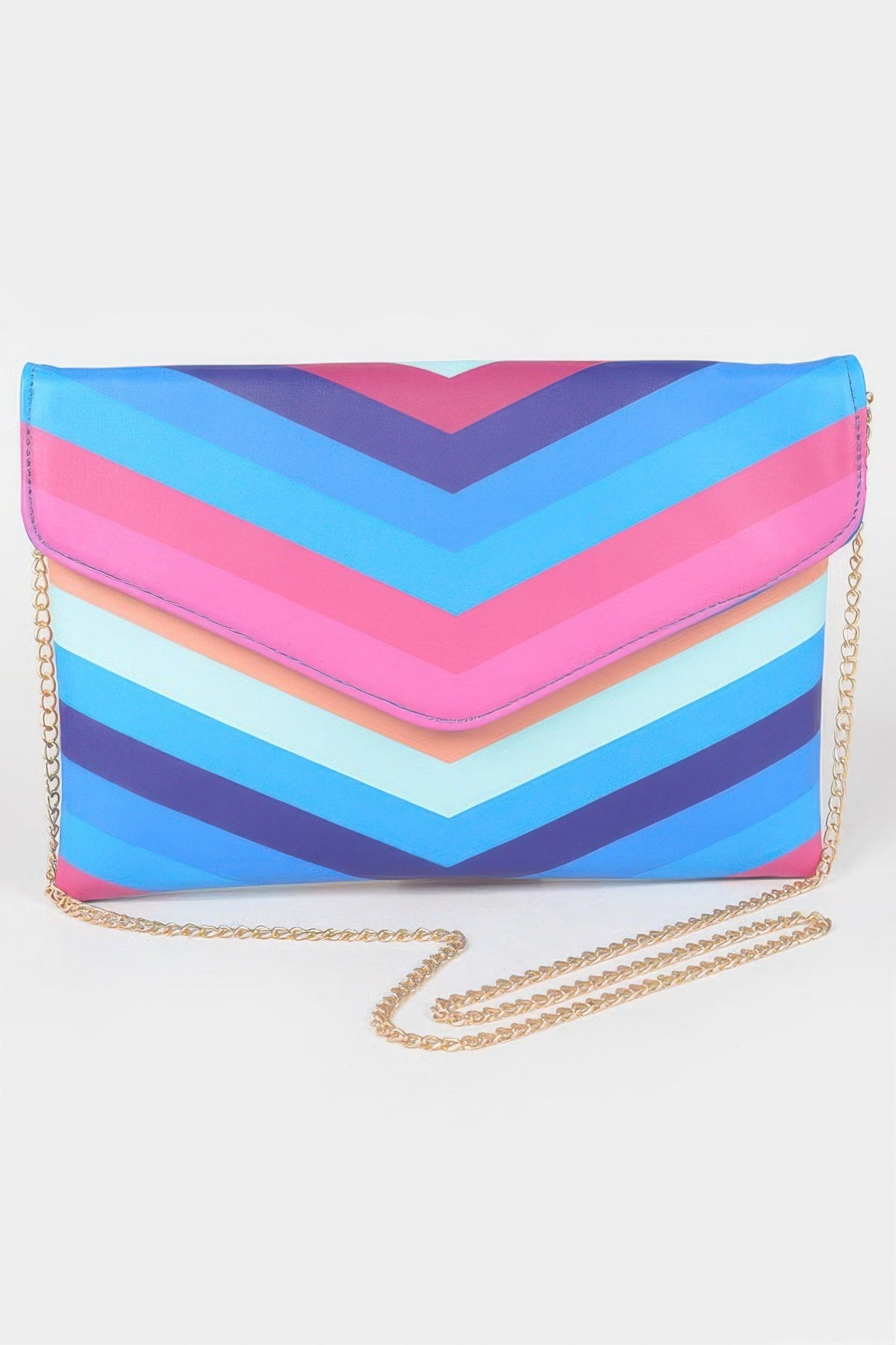 Boho Retro Pink Multicolor  Blue Stripe Envelope Clutch Crossbody Bag Purse