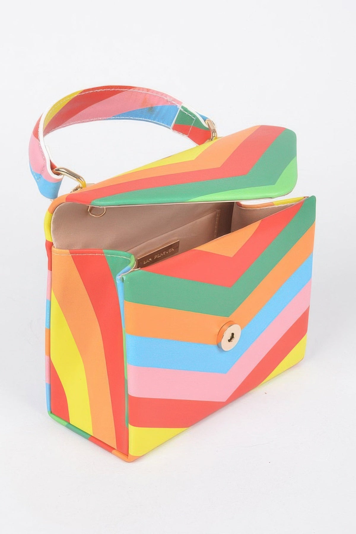 Boho Retro Rainbow Stripe Print Top Handle Clutch | 6.75"x4.75"x3"