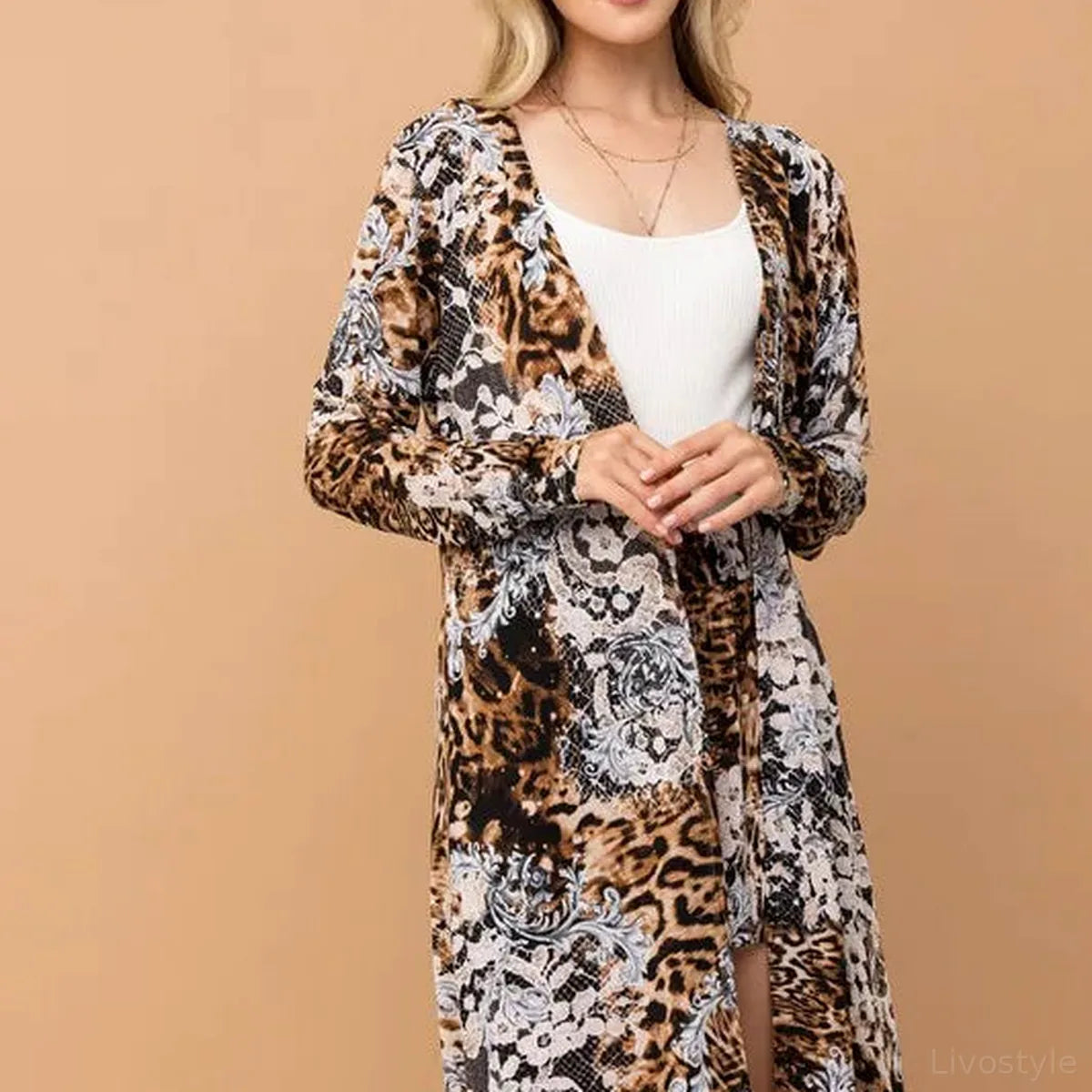 Animal Print Kimono and Shorts Set