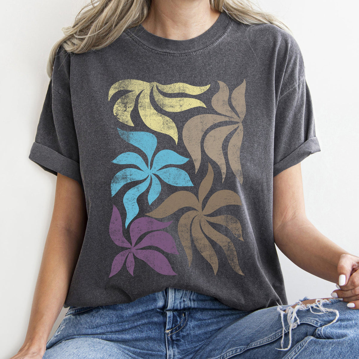 Boho Folk Art Vintage Leaves Dreamy Botanical Print With Wildflower Accents Comfort Colors Tee
