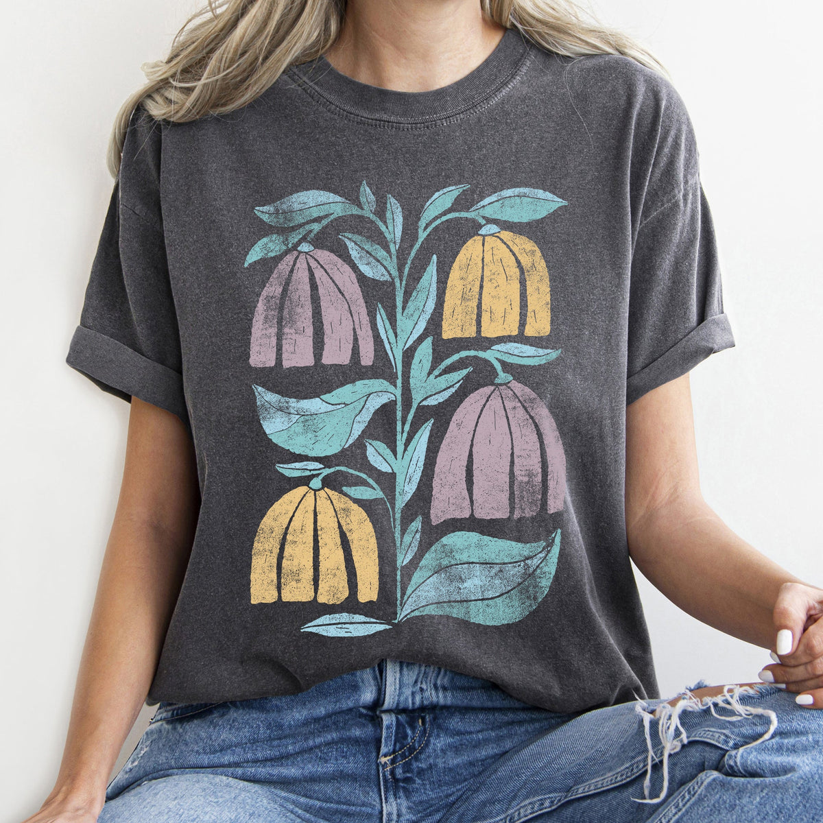 Boho Folk Art Vintage Floral Comfort Colors Tee