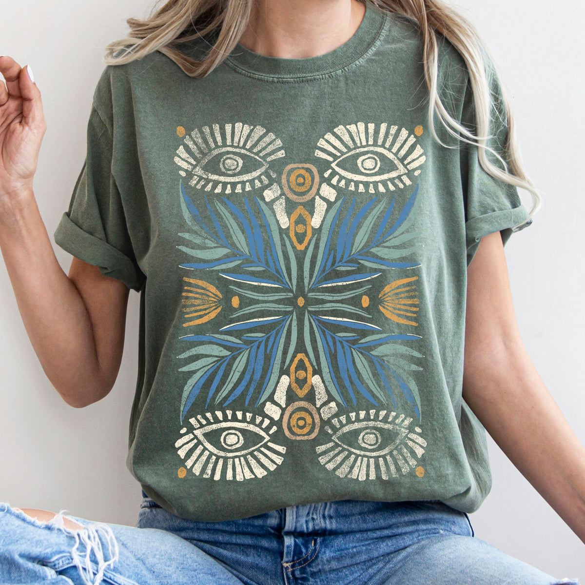 Boho Folk Art Vintage Mystical Floral Dreamscape Garden Festival Glow Comfort Colors Tee