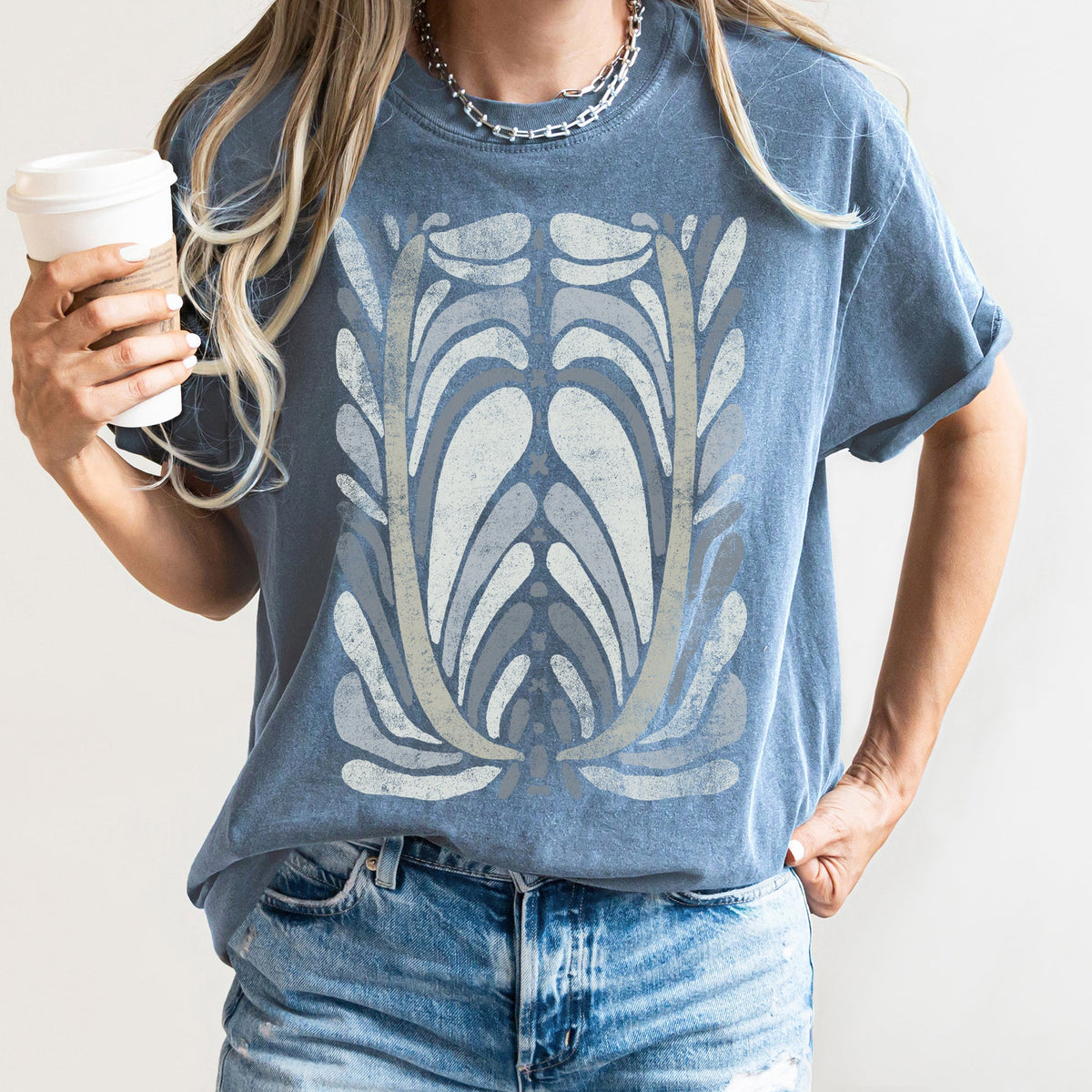 Boho Folk Art Vintage Flower Medallion Floral Motif With Rustic Heritage Charm Comfort Colors Tee