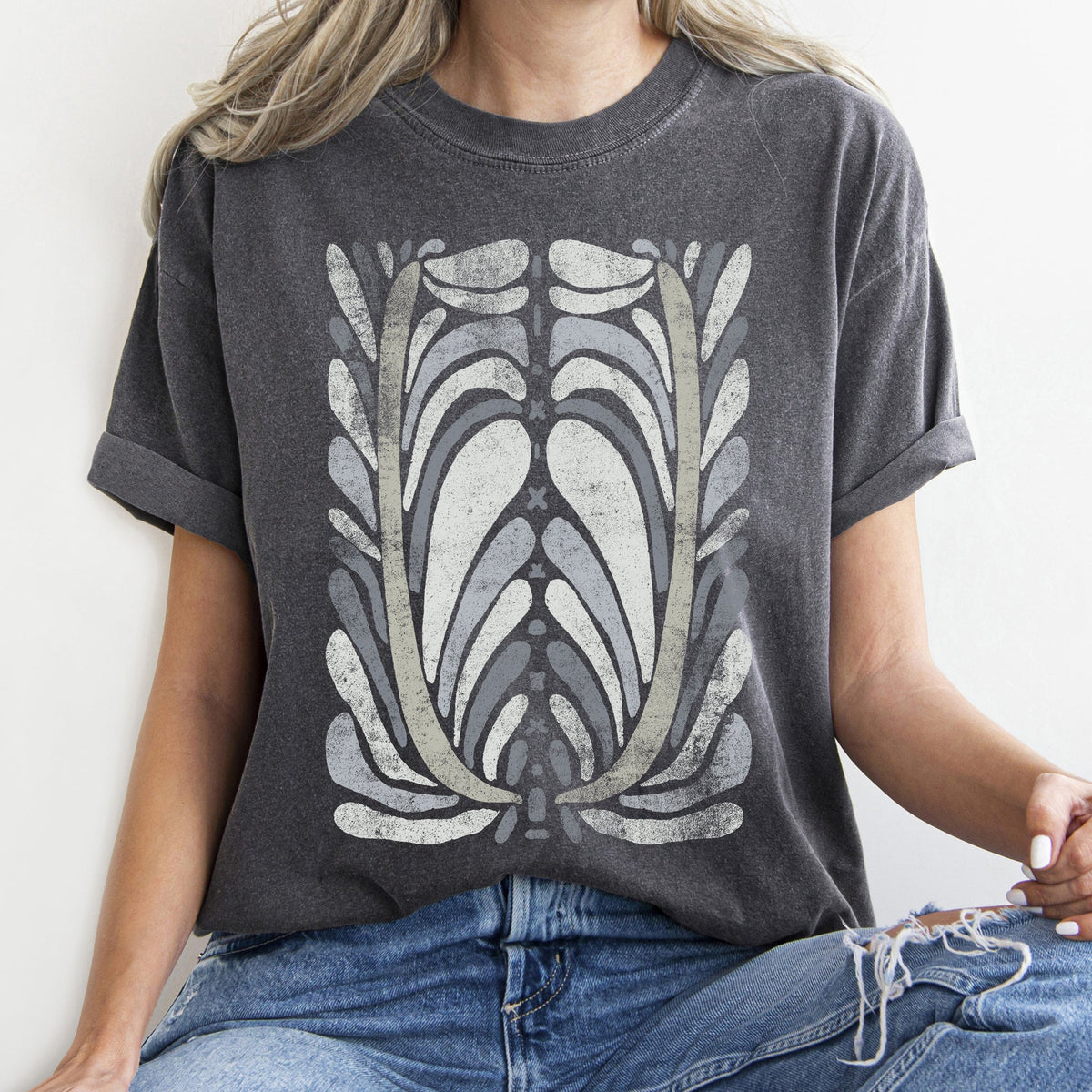 Boho Folk Art Vintage Flower Medallion Floral Motif With Rustic Heritage Charm Comfort Colors Tee
