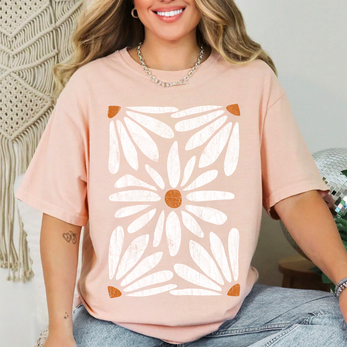 Boho Daisy Botanical Vintage Floral Garden Illustration Hand Drawn Comfort Colors Tee