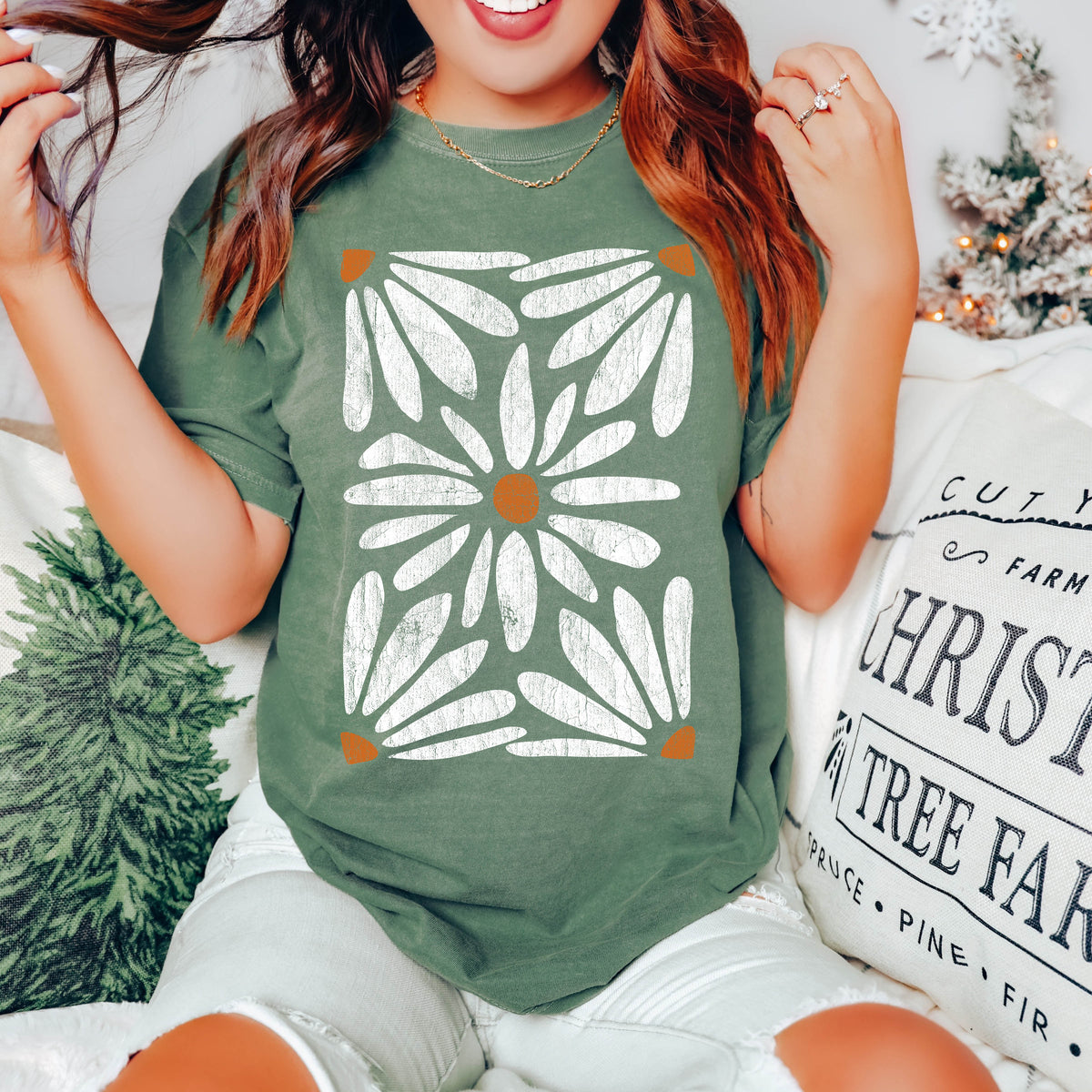 Boho Daisy Botanical Vintage Floral Garden Illustration Hand Drawn Comfort Colors Tee