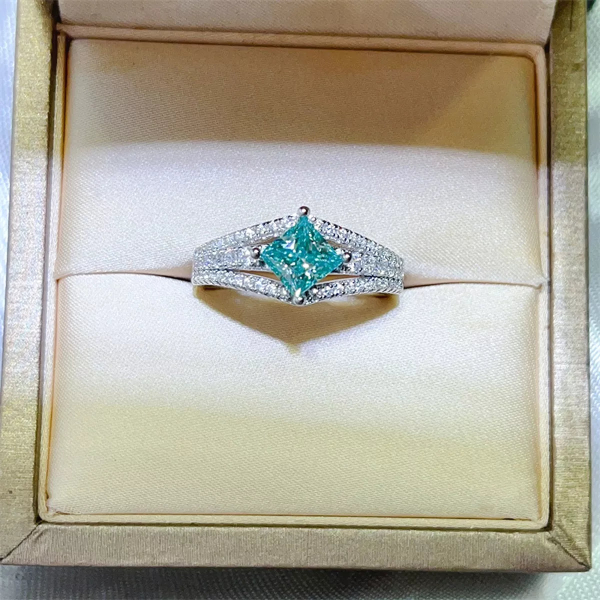 1 Carat Moissanite 925 Sterling Silver Ring — Square-Cut Teal