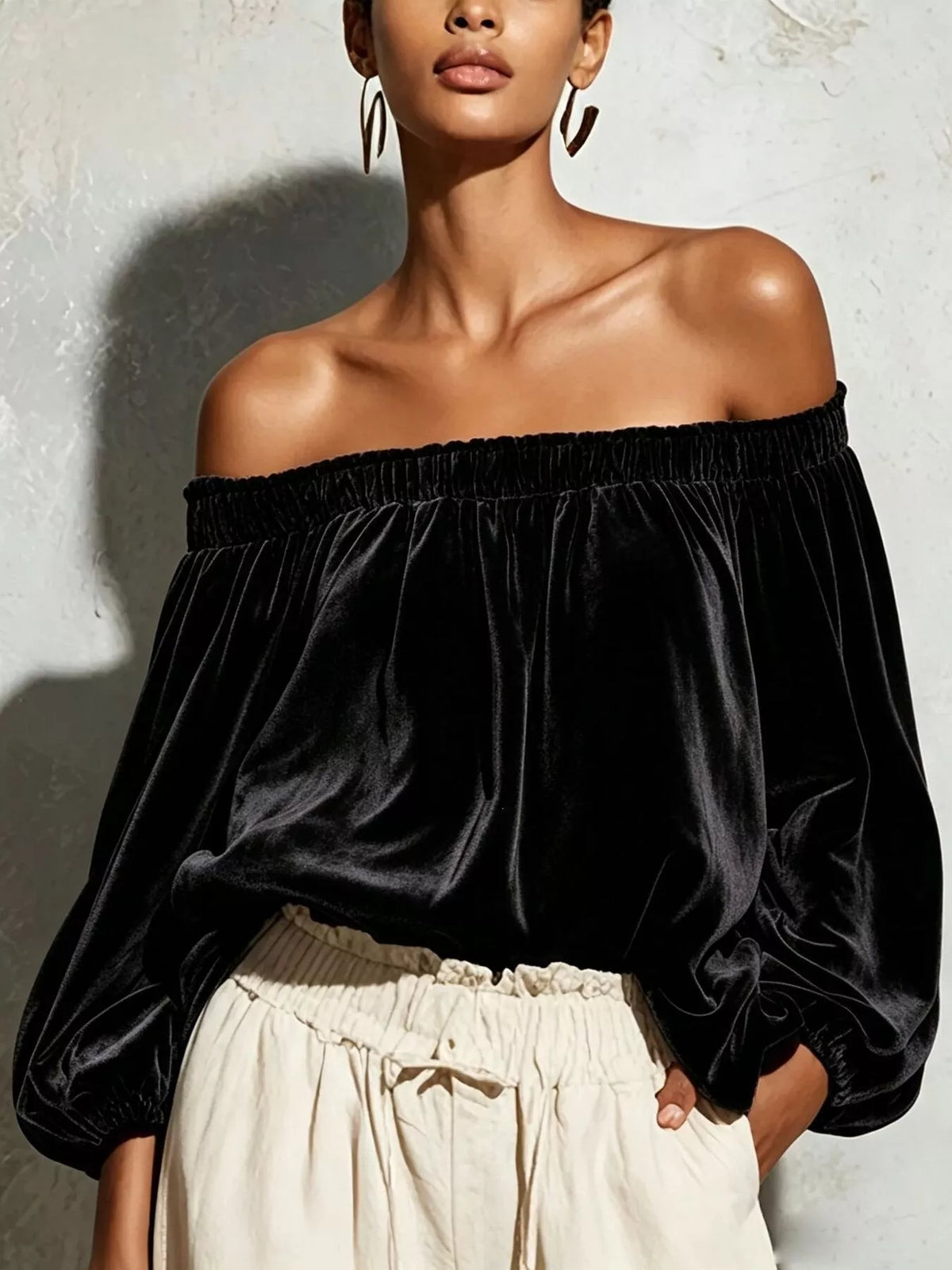 Boho Western Off-Shoulder Velvet Long Sleeve Top Blouse | S–XXL | 5 Colors