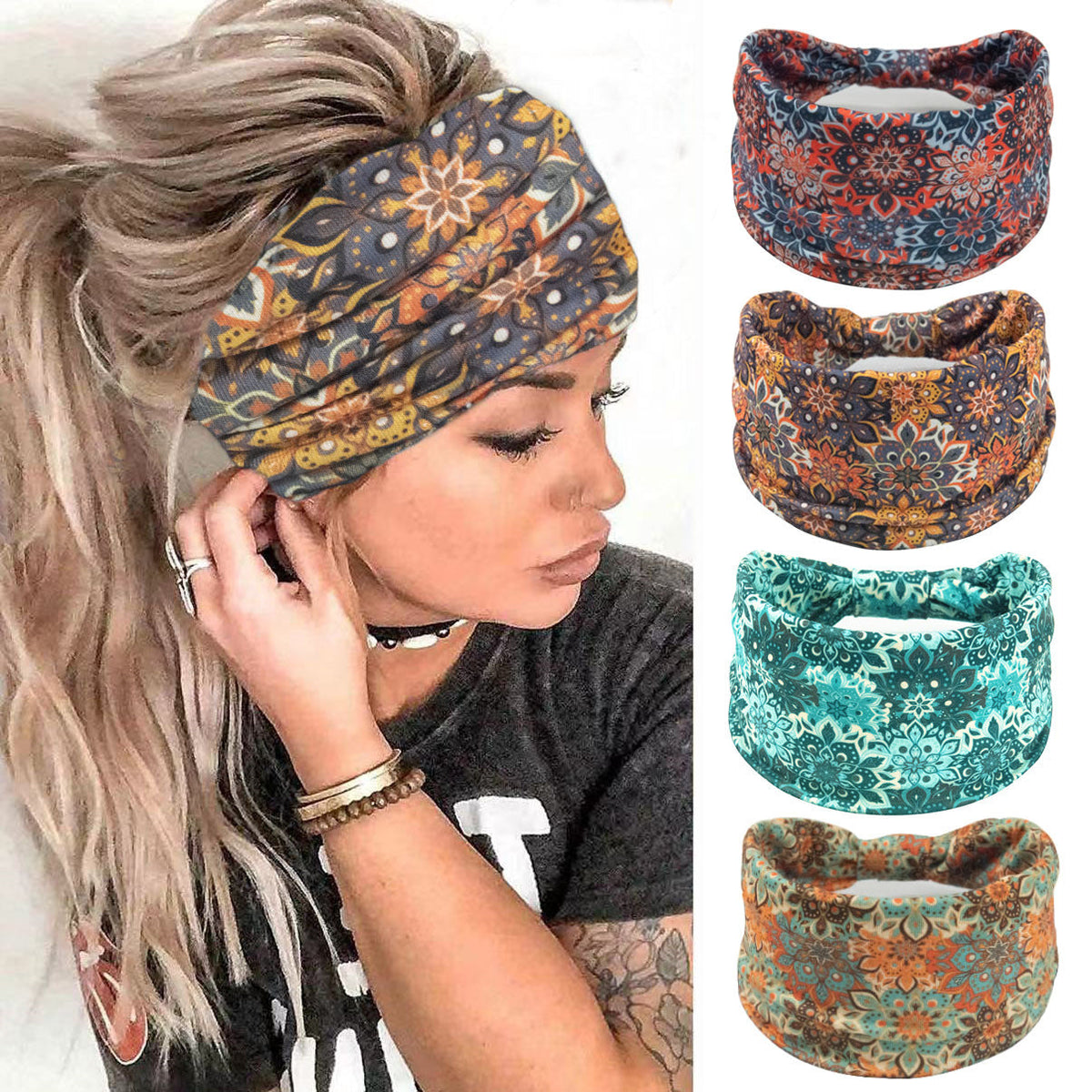 Boho Western Hairband Sports Yoga Head Scarf