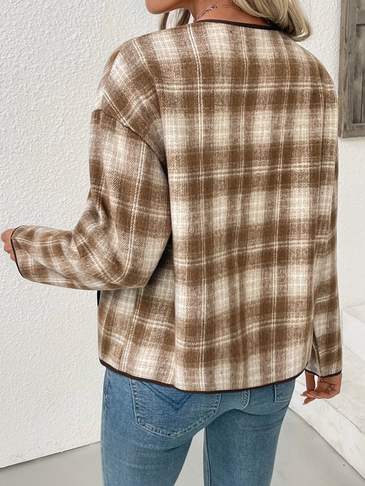 Plaid Long Sleeve Button-Up Jacket