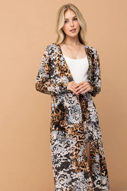 Animal Print Kimono and Shorts Set