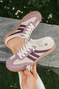 Pink Eyelet PU Leather Patchwork Color Pop Sneakers Faux Suede Sizes 6-10 (37-42)