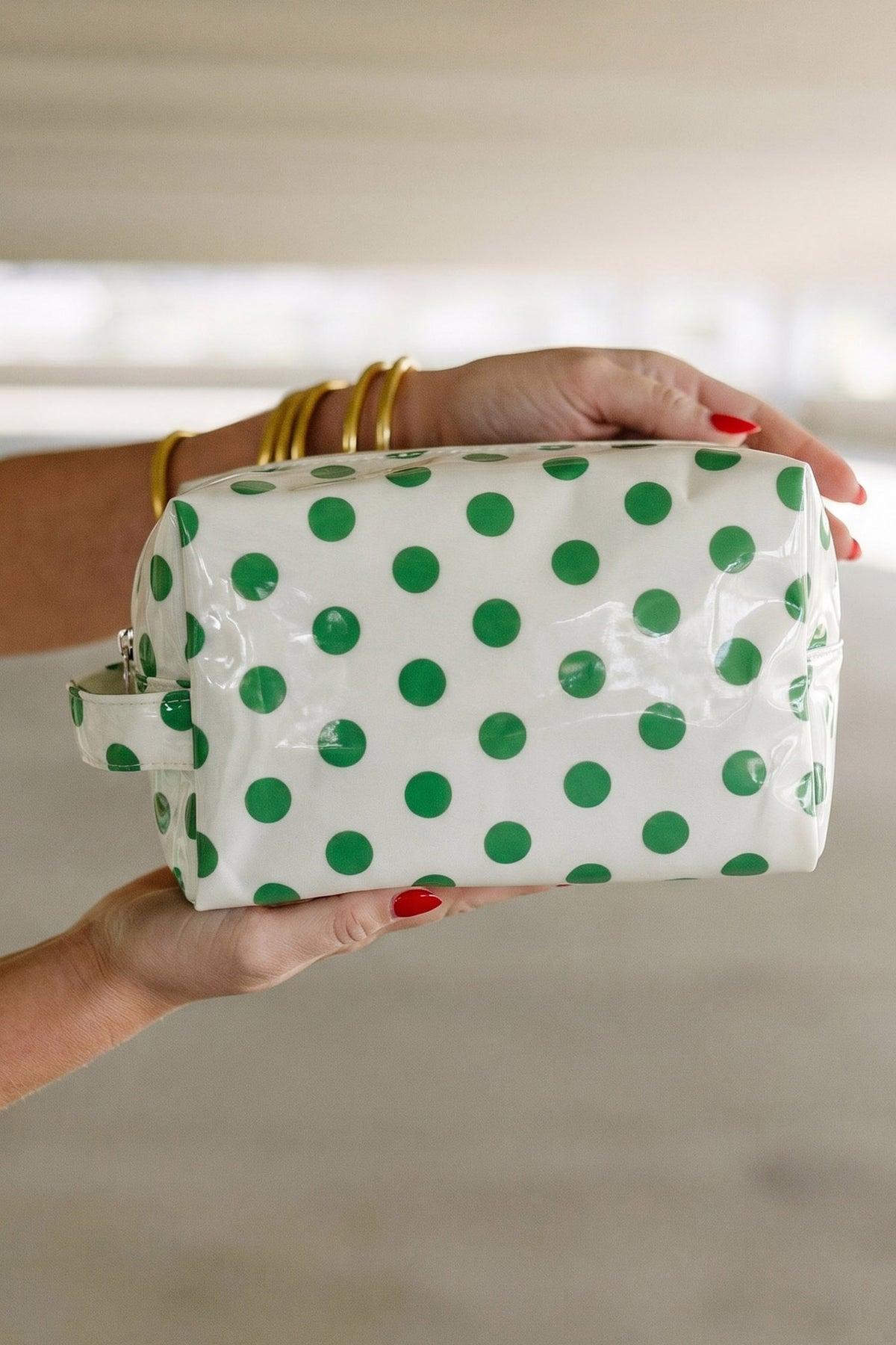 Orange Durable PVC Polka Dot Makeup Bag